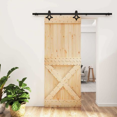 vidaXL Porta scorrevole Naturale e Nero 85 x 210 cm