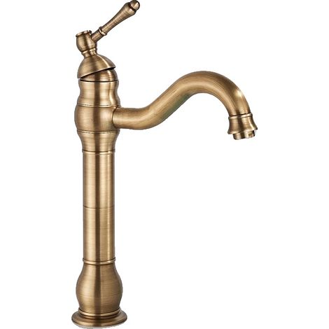 Grifo de lavabo de baño, acabado en latón antiguo, control monomando, latón antiguo de alta calidad. (1/2)