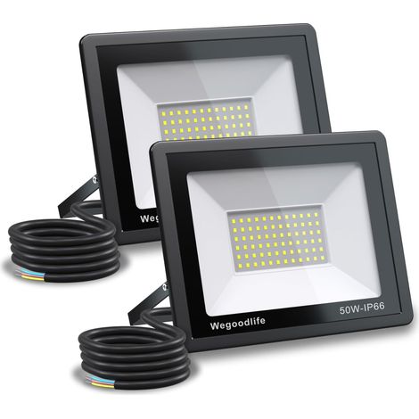 Lot de 2 Projecteur LED Extérieur 50W, Super Lumineux 3995LM Luminaire Exterieur, 6500K Blanc Froid, IP66 Étanche, Spot LED Exterieur pour Jardin, Patio, Cour, Entrée, Garage, Sans Prise