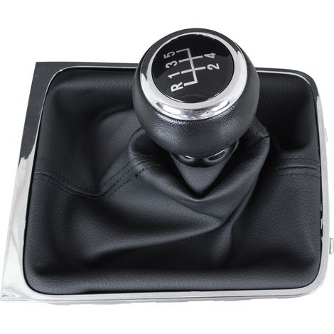 Pomo de cambio de marchas NEGRO VW Passat B6 05-10 + fuelle NEGRO con marco CROMADO 5 VELOCIDADES (1/5)