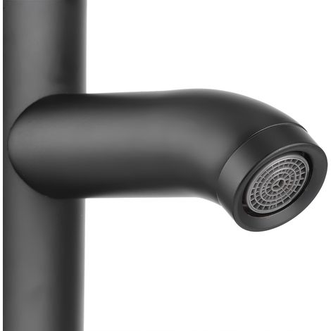 Grifo de lavabo mural negro con caño flexible y manguera, acero inoxidable, 1 grifo con manguera flexible y accesorios. (1/5)