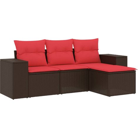 Set Divani da Giardino 4 pz Salotto da Giardino con Cuscini Marrone in Polyrattan (1/5)