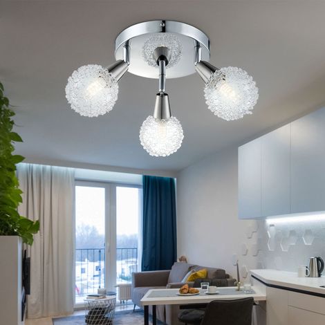 Deckenleuchte Chrom klar Esszimmer Designlampe Spotrondell ALU Kugelgeflecht Deckenlampe Wohnzimmer, bewegliche Spots, 3x E14 LED 3W 300lm, 18 cm