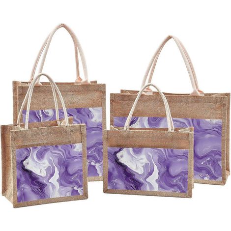 Sac fourre-tout jute violet blanc imprimé fluide fermeture éclair sac à main robuste grande capacité taille moyenne (1/5)
