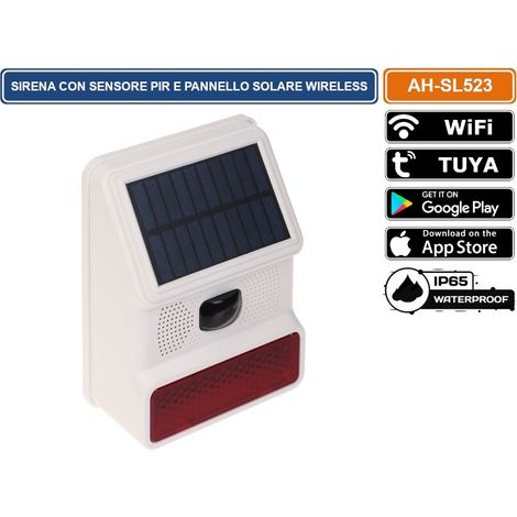 SIRENA DA ESTERNO WIRELESS CON SENSORE PIR E PANNELLO SOLARE  PER SISTEMA DI ALLARME ATLO-AZ-WG13A-TUYA (1/4)