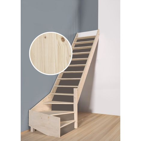 Handystairs – Escalier quart tournant ouvert 13 marches en pin – Hauteur sol à 280 cm – Largeur 80 cm – Sans contremarche