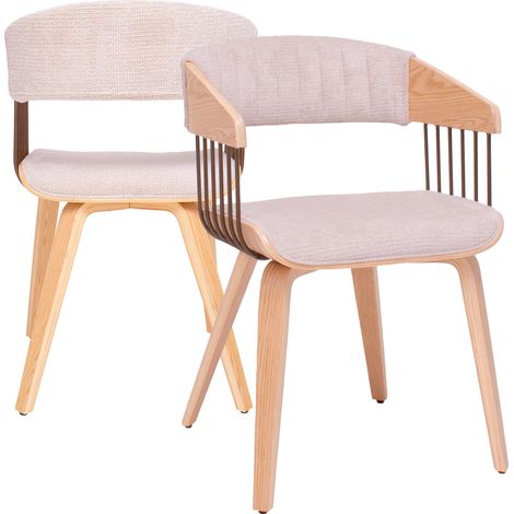 Brema - Set 2 Sedie Imbottiti 51x78x42,5 cm in Legno di Plywood e Tessuto Beige