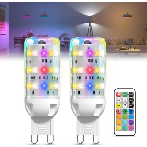 Ampoule LED G9 2W à changement de couleur avec télécommande, blanc chaud/blanc froid/RVB, 12 couleurs, 3 modes, intensité variable (1/5)