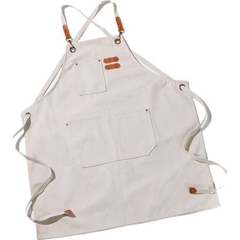 Delantales de lona modernos para el hogar, la cocina, la jardinería, el trabajo, para mujeres, para cocinar, restaurantes, color blanco crema.