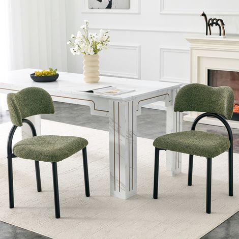 Set de 2 sillas de comedor acolchadas, respaldo curvado, estructura metálica negra, tela - verde (1/5)
