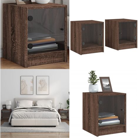 Tables de chevet et portes vitrées 2pcs chêne marron 35x37x42cm - Table De Chevet - Meubles De Chambre - Commode - Buffet - Rangement - Home & Living
