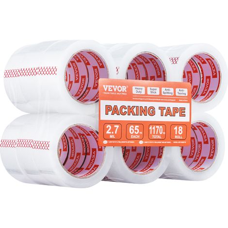 VEVOR Clear Packing Tape, 3 inches Core, 18 Rolls 1.88 Inches x 65 Yards Packing Tape, 2.7 Mil Thick, Heavy Duty Packaging Tape Designed for Moving, Storage and Packing, Shipping and Mailing, Office (1/5)