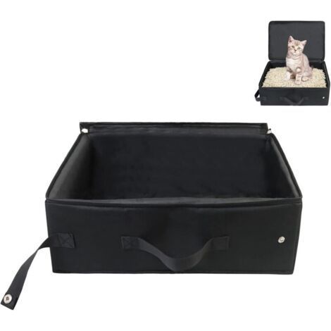 Litière de voyage portable pour chat avec couvercle - Pliable et étanche - 40 x 30 x 15 cm - Noir (1/5)