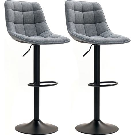 Verstellbarer Barhocker, 2 Drehhocker mit Rücken- und Fußstütze, gepolstert, dunkelgrau, modernes Design