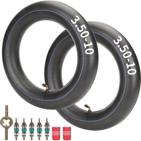 Lot de 2 Chambre à air 3.50-10 Avec tige de valve coudée TR87 et accessoires d’installation, remplacement pour tricycles et scooters électriques (1/5)