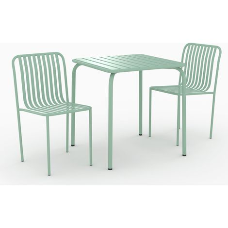 Table et chaises de jardin en métal vert 2 personnes - Yumi