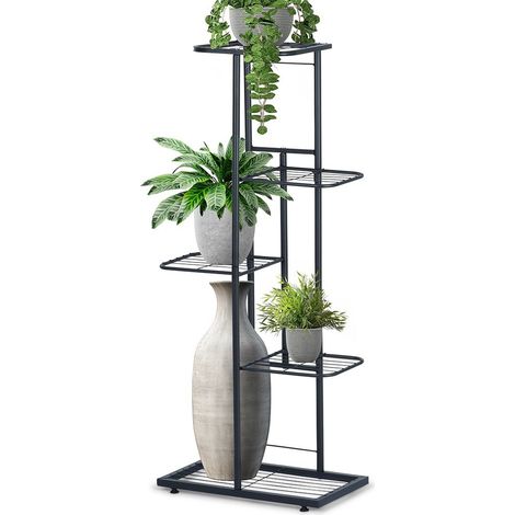 Schwarzes Metall-Blumenbettgestell für Blumen und Pflanzen, 5 Ebenen, 96 cm