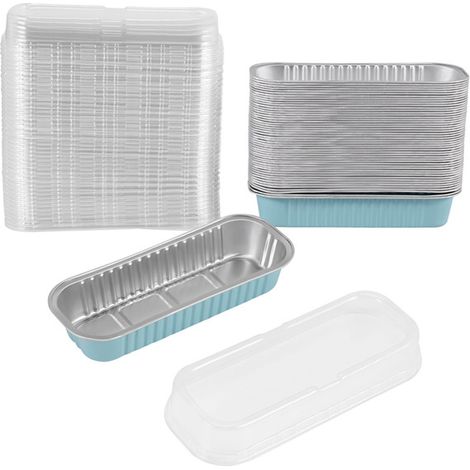 50 rechteckige Aluminium-Kuchenboxen (je 200 ml) mit Deckel, geeignet zum Backen von Käse und Durian und hitzebeständig.