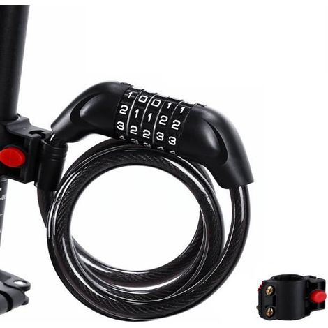 Chaîne Antivol Vélo 120 CM, Serrure de câble pour Vélos, Motos, Trotinette Electrique, Noir (1/4)
