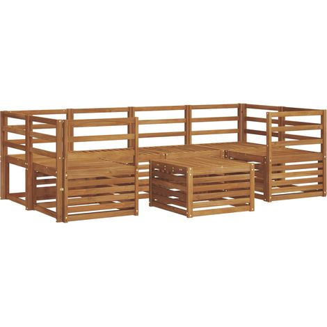 Set di divani da esterno 7 pz Naturale Legno di Acacia Massello vidaXL (1/5)