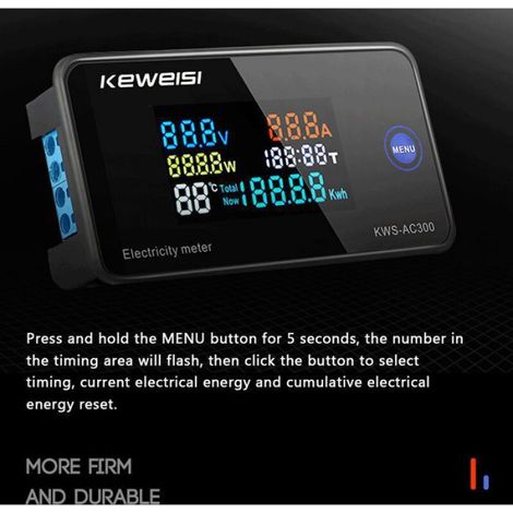 Compteur Électrique - Capteur De Courant - LCD Couleur - Mesure Puissance Tension Courant Température Humidité - Domestique Et Industriel - 3 Modèles KWS AC300 (1/4)