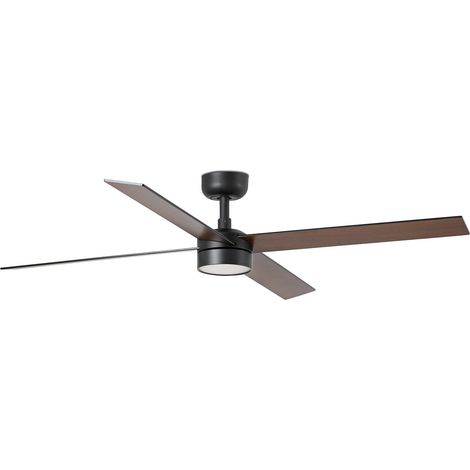 Faro Rudder Grand ventilateur de plafond à 4 pales, noir mat, noyer, avec éclairage 2700 - 4000 - 6500 K, système intelligent Tuya (1/2)