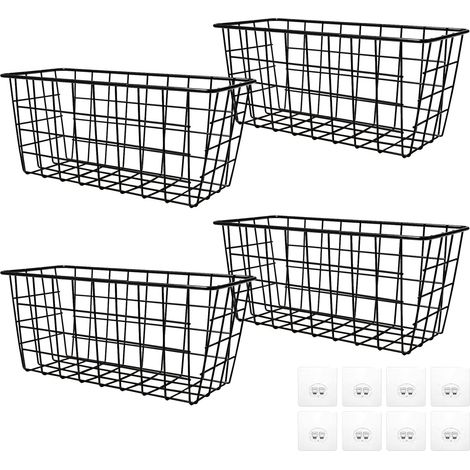 4 Pièces Paniers Métal Noir Panier de Rangement en Fil Métallique avec Crochets Panier Mural Métal Suspendu pour Salle de Bain Cuisine Garde-Manger (28 x 12 x 12.5 cm) (1/5)
