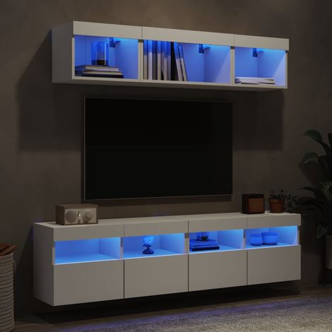 vidaXL 5 Piece TV Wall Units with LED White Engineered Wood (1/5)