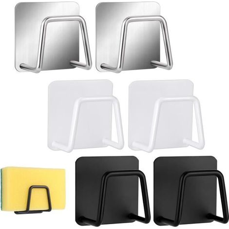 6 Pièces Porte Eponge Evier Cuisine en Acier Inoxydable,Porte-éponge pour Evier de Cuisine, Crochets de la Cuisine et la Salle (1/4)