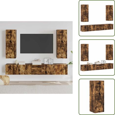 The Living Store Set de muebles de TV 5 pzas madera contrachapada roble ahumado - Muebles de sala