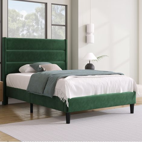 Lit adulte 90x200 avec sommier en velours vert HAVRYA (1/5)