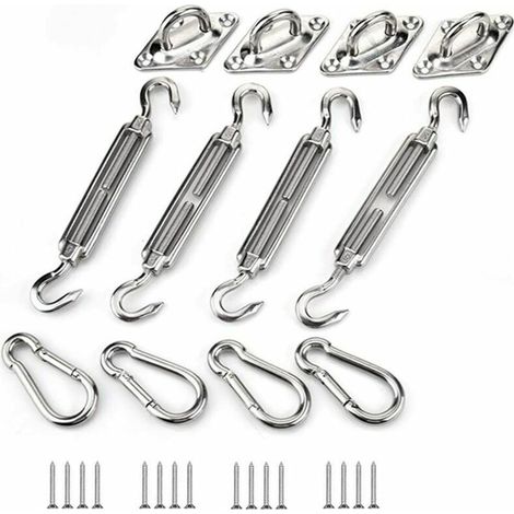 Kit de fixation de voile d'ombrage, kit de fixation de voile d'ombrage en acier inoxydable pour accessoires de fixation de voile d'ombrage triangle et rectangle carré (1/5)
