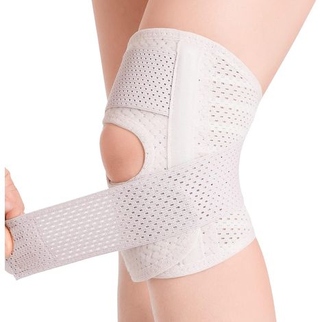 Ginocchiera con stabilizzatore laterale, traspirante e regolabile, adatta a uomini e donne con infortuni sportivi, lato destro - bianca L (1/3)
