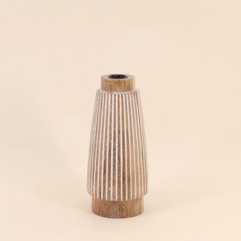 Bougeoir en bois de manguier à rayures 21cm