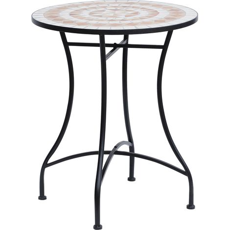 Gartentisch Mosaiktisch Balkontisch Beistelltisch Seviertisch rund Stahl + Keramik Orange + Weiß Ø60 x H71 cm