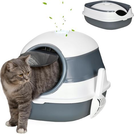 bac à litière pour Chat Maison de Toilette pour Chat Pliable Porte battante Lucarne + Pelle fournis 52 x 41 x 38 cm - Gris Blanc (1/5)