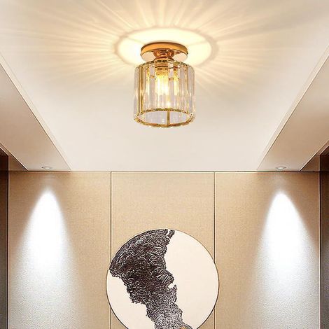 Plafonnier en Cristal LED Mini Lampe Lustre en Cristal, Lustre de Plafonnier Moderne, pour Salon Entrée Couloir Chambre Cuisine Lampes (Or Rond) (1/5)