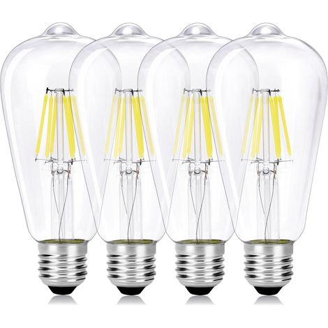 6W ST64 Ampoule LED, E27 Vintage Edison Lampe à Filament LED, Remplace 60W Incandescente, 6000K Blanc Froid, 600 LM, Non dimmable, Idéal pour la nostalgie et l'éclairage rétro - Lot de 4 [Classe énerg (1/5)