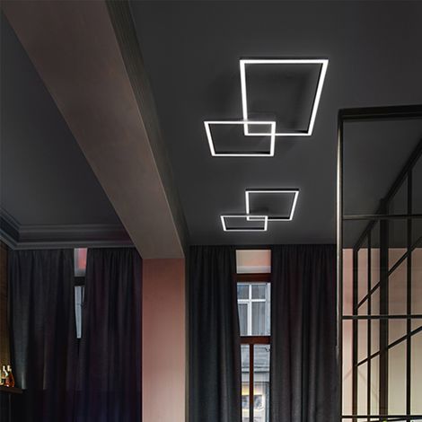 Plafoniera Moderna Cross Alluminio Nero Opaco Led 45W Dimmerabile Ip20
