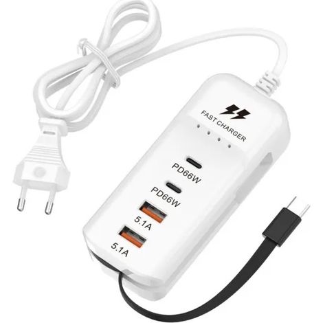 Chargeur mural multiport USB PD 66 W à charge rapide avec adaptateur hub USB, prise standard européenne et câble d'extension Type-C (1/5)