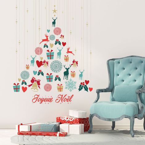 Sticker Noël sapin suspendu Joyeux Noël - Autocollants stickers adhésifs noël - décoration fêtes - 25x20cm (1/5)