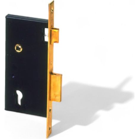 serratura da infilare a cilindro bordo quadro nero ottone satinato doppia mandata catenaccio separato reversibile - 35 mm (1/3)