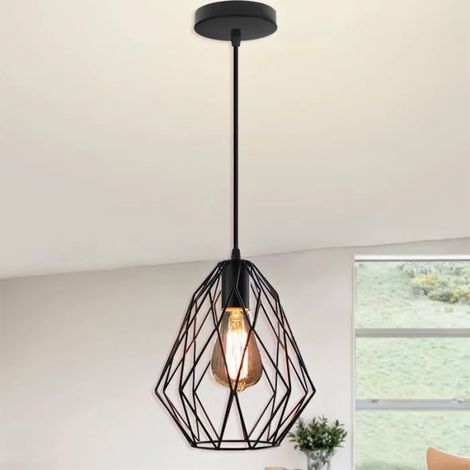U-Do Vintage Lustre Cage en Fer Noir E27 Suspension Luminaire Ajustable Lampe Créatif pour Salon Chambre (1/4)