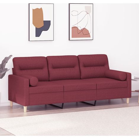 3-Sitzer-Sofa mit Zierkissen Weinrot 180 cm Stoff