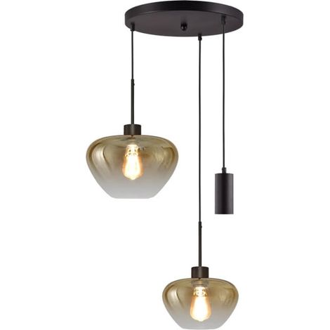 Suspension 3 lumières Genua noir avec 1x verre doré Ø 24cm - 1x Ø 29cm et 1 pendentif - 2972-05-05-35-3MB149 (1/3)