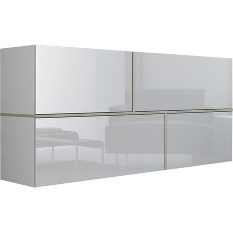 Armario de pared Charlotte 100, Blanco + Blanco brillante + Roble Sonoma, 80x170cm, Número de puertas: 440cm, MDF, Aglomerado laminado