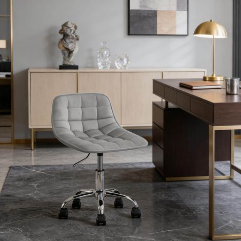 Silla de oficina giratoria con ruedas, altura regulable, terciopelo y metal, gris claro DESVIAE (1/5)