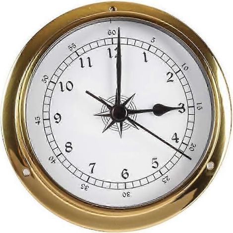 BelleRise - Horloge marine murale avec boîtier en cuivre pour station météo de bateau, 115 mm P20250110599 [DB] Or/Blanc Or/Blanc (1/5)