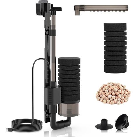 Electric Sponge Filter, Power USB Ultra Silencieuse Filtre Interieur Aquarium, Submersible Fish Tank Filter with Filtered Ceramic Balls for up to 75L Breeding Fry Betta Shrimp Aquariums (S) (1/5)