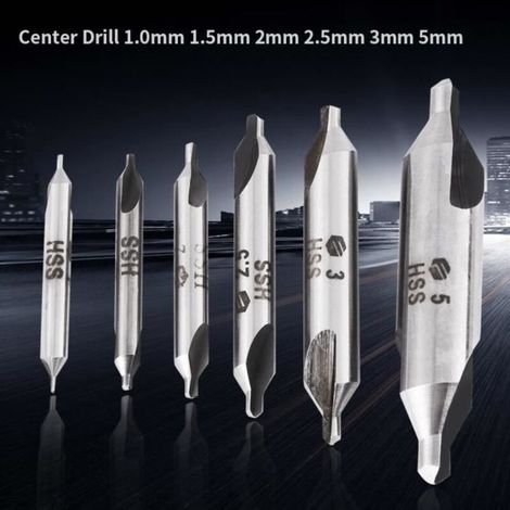 6-Piece HSS 60° Center Drill Bit Set Ø 1/1.5/2/2.5/3/5mm for Metal (1/4)